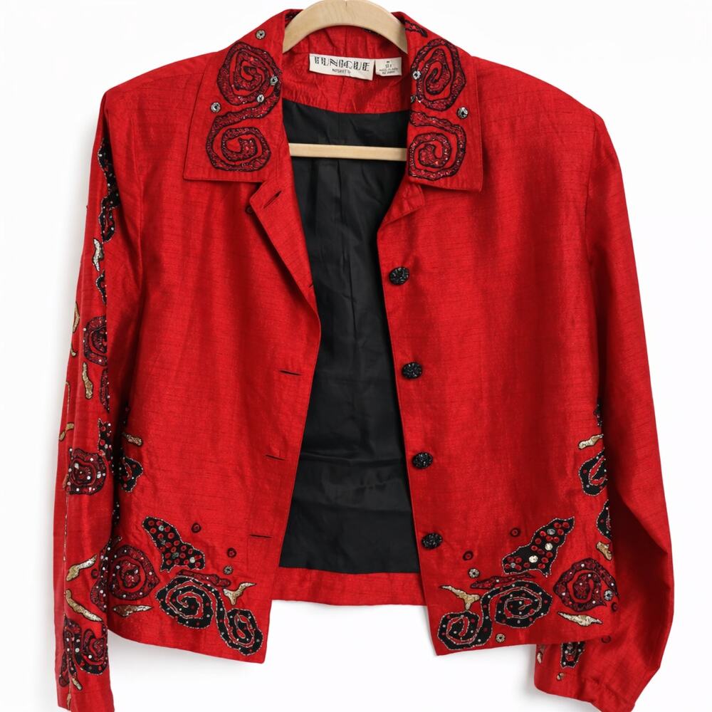 Vintage Artisan Silk Embroidered Jacket - Wearable Folk Art